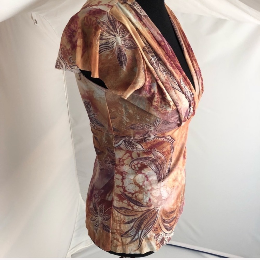 Express Nylon Mesh Multicolor Flutter Sleeve Top M - image 3